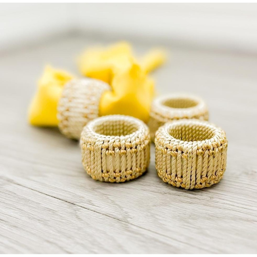 Vintage Faux Wicker Napkin Rings - Set of 4 Retro Beige